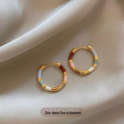 French Retro Luxury Color-Block Earrings: Women's Chinese-Style Temperament Ear Cuffs