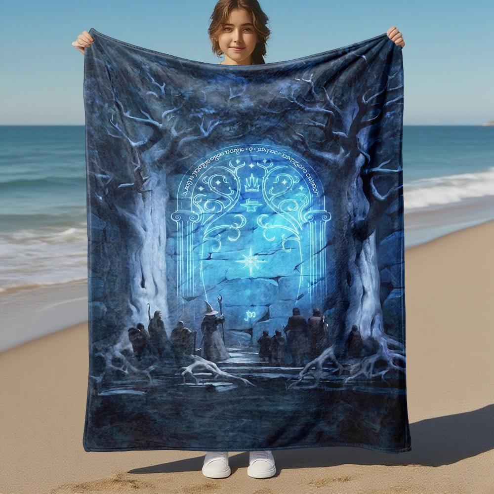 1pc Magic Forest Gate - Throw Blanket, Soft, Flannel Blankets, Living Room, All Seasons Use-1021091