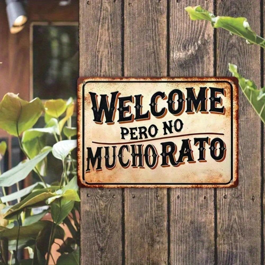 Spanish Welcome Tin Sign Funny Quote Vintage Metal Wall Decor Rustic Home Art