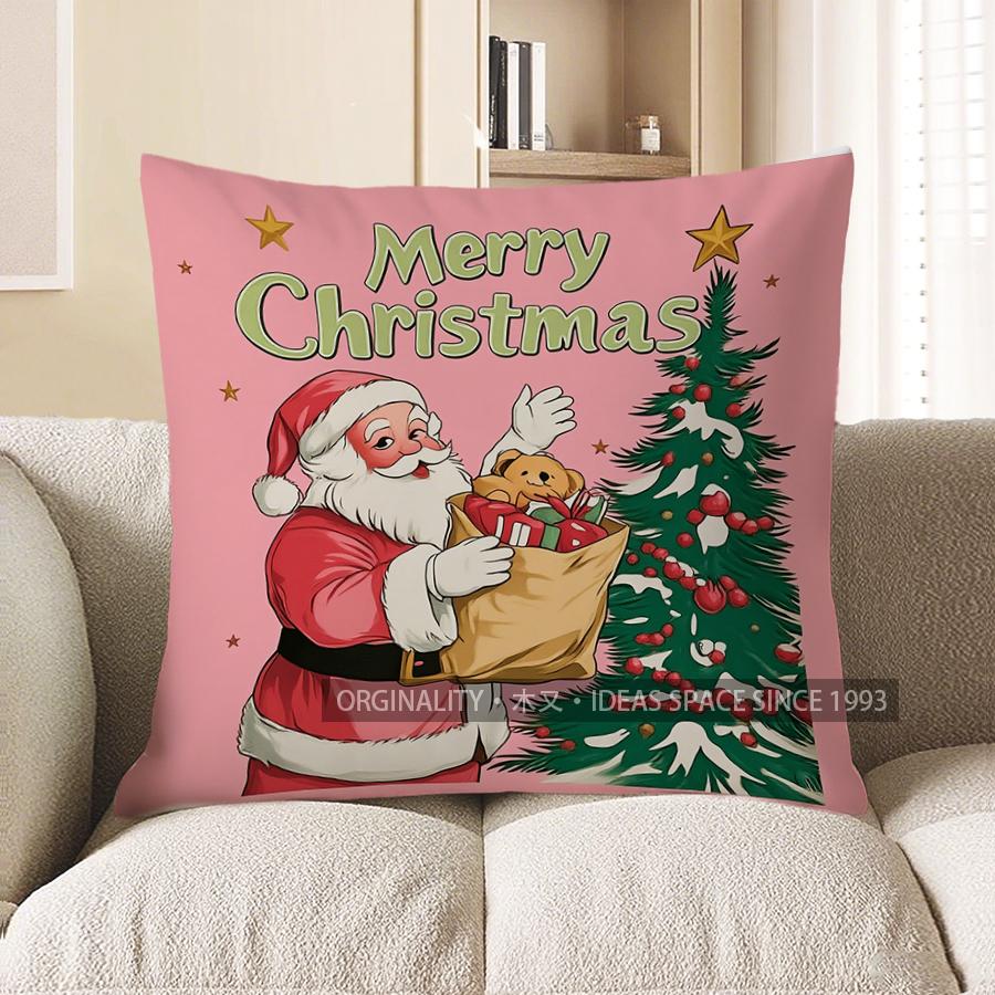 Home Decor Santa And Christmas Tree Merry Christmas Pillow Pattern Cushion Cover Suitable For Sofa Bedroom Car Pillow Cover