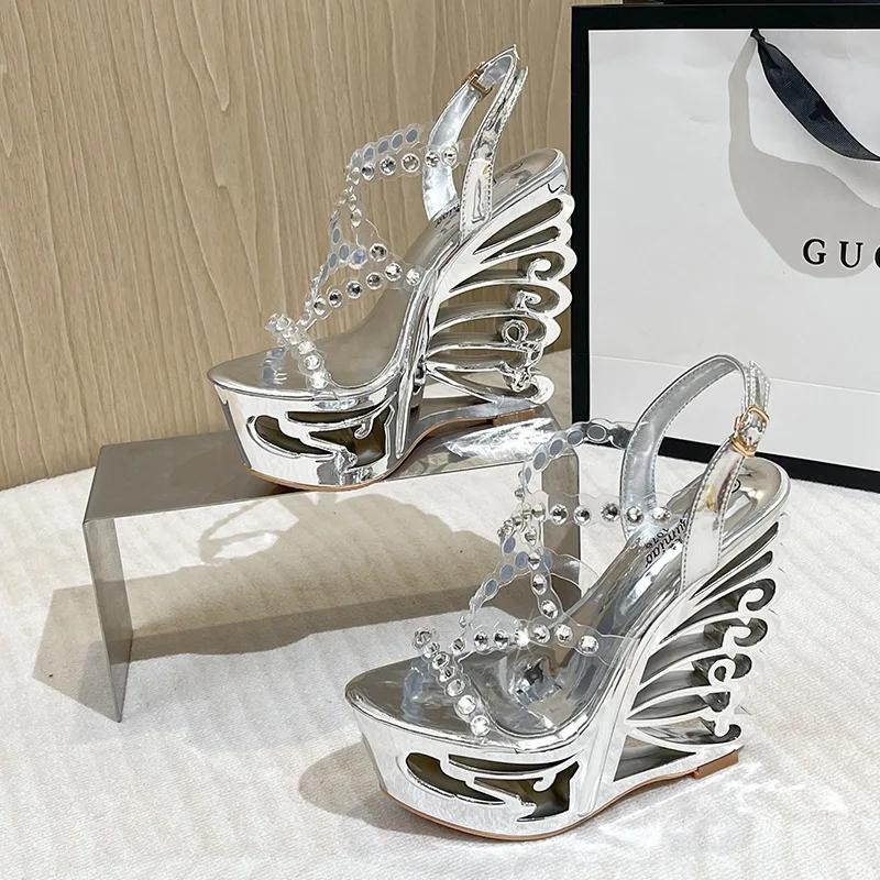 Fashion Women's Summer Slippers 15CM Profiled Rhinestone High Heel Shoes Ultra-high Heel Waterproof Platform Hateful High Sandals