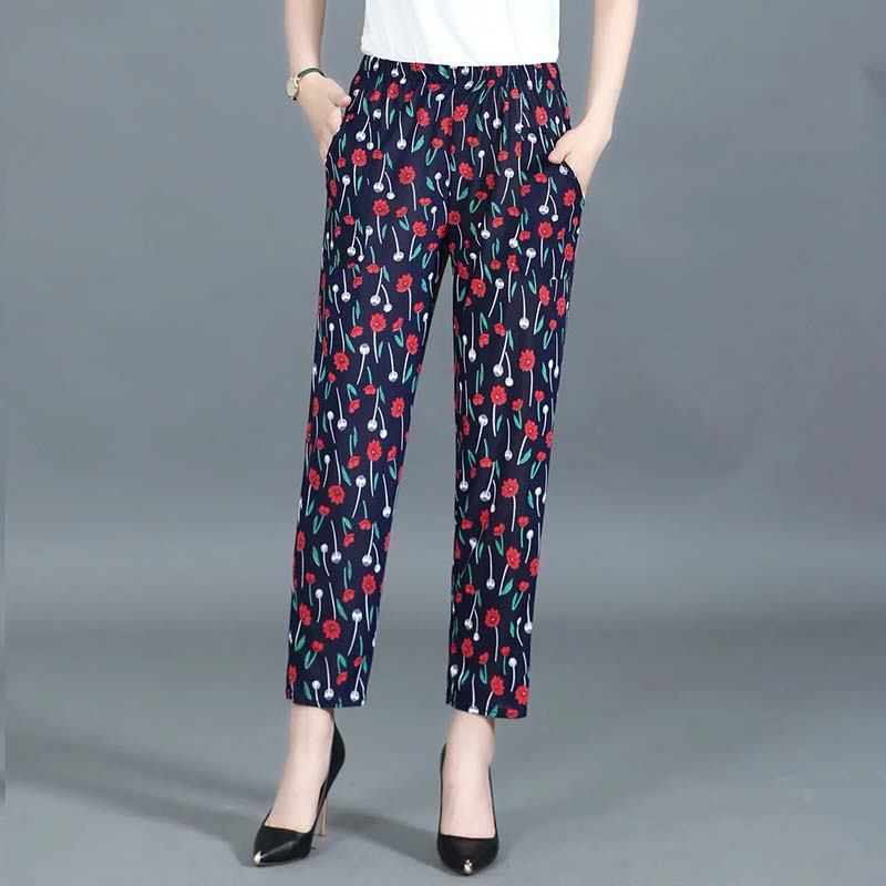 

WTEMPO Летние повседневные свободные тонкие брюки с принтом для женщин, большие размеры, эластичные, с высокой талией, классные дышащие брюки с карманами 4XL красный