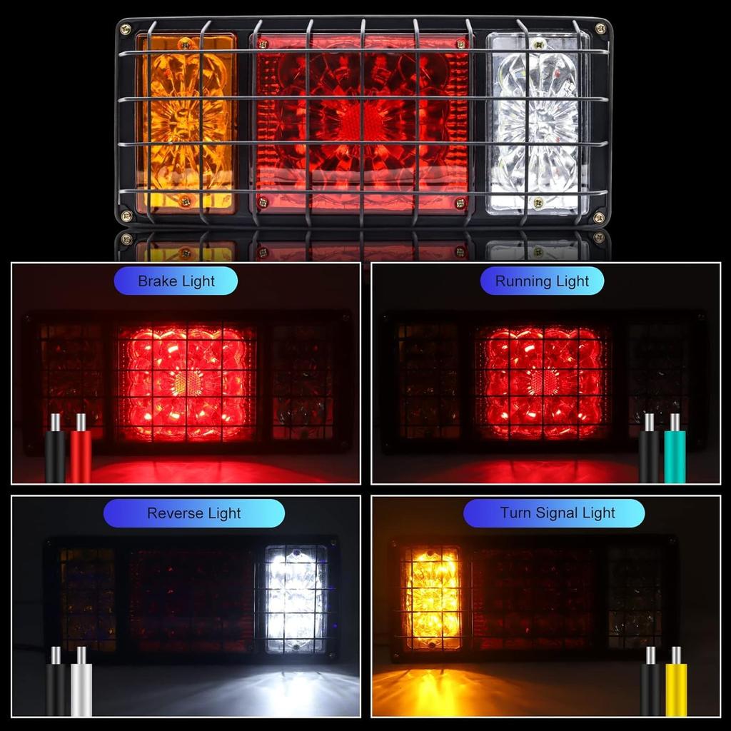 12V LED Truck Tail Lights, Universal Rear Lamps for Reverse, Running, Brake, and Stop Lights, for Trailers, Tractors, and Pickups.
