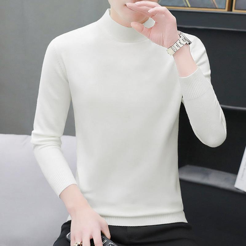 Herren Rundhals-Pullover Herbst und Winter Große Größe Locker Gestrickter Pullover Einfarbig Inneres Langarm-Unterhemd Warmhalten Top