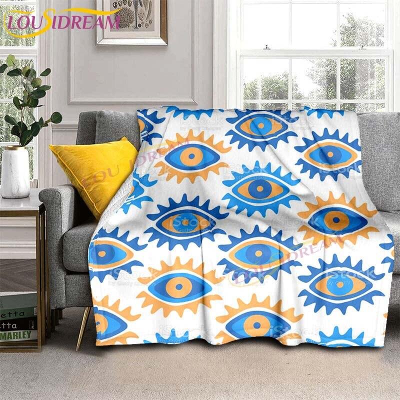 Evil Eye włoski prezent Malocchio Eye niebieski i biały koc rzut koc narzuta na kanapę Boho Chic Distressed Tribal Decor