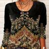 Women's V-Neck Casual Ethnic Style Printed Button Large Size Women's T-Shirt