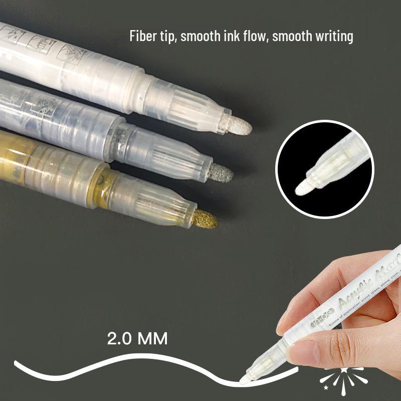 Monochrome Highlight Waterproof Marker Pens - Gold, Silver, White, Stackable, Acrylic Art Supplies for Students