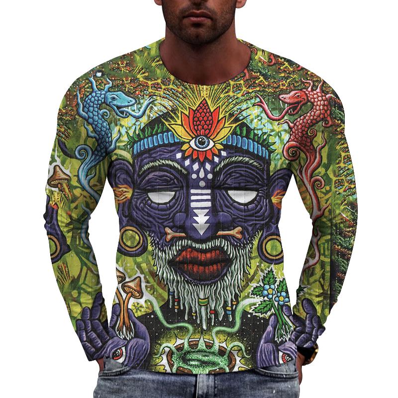 

Retro Folk Style Men s Long Sleeve T-Shirt Fashion Personality Trend 3d Printing Creative Harajuku Loose O Collar Tops Clothing