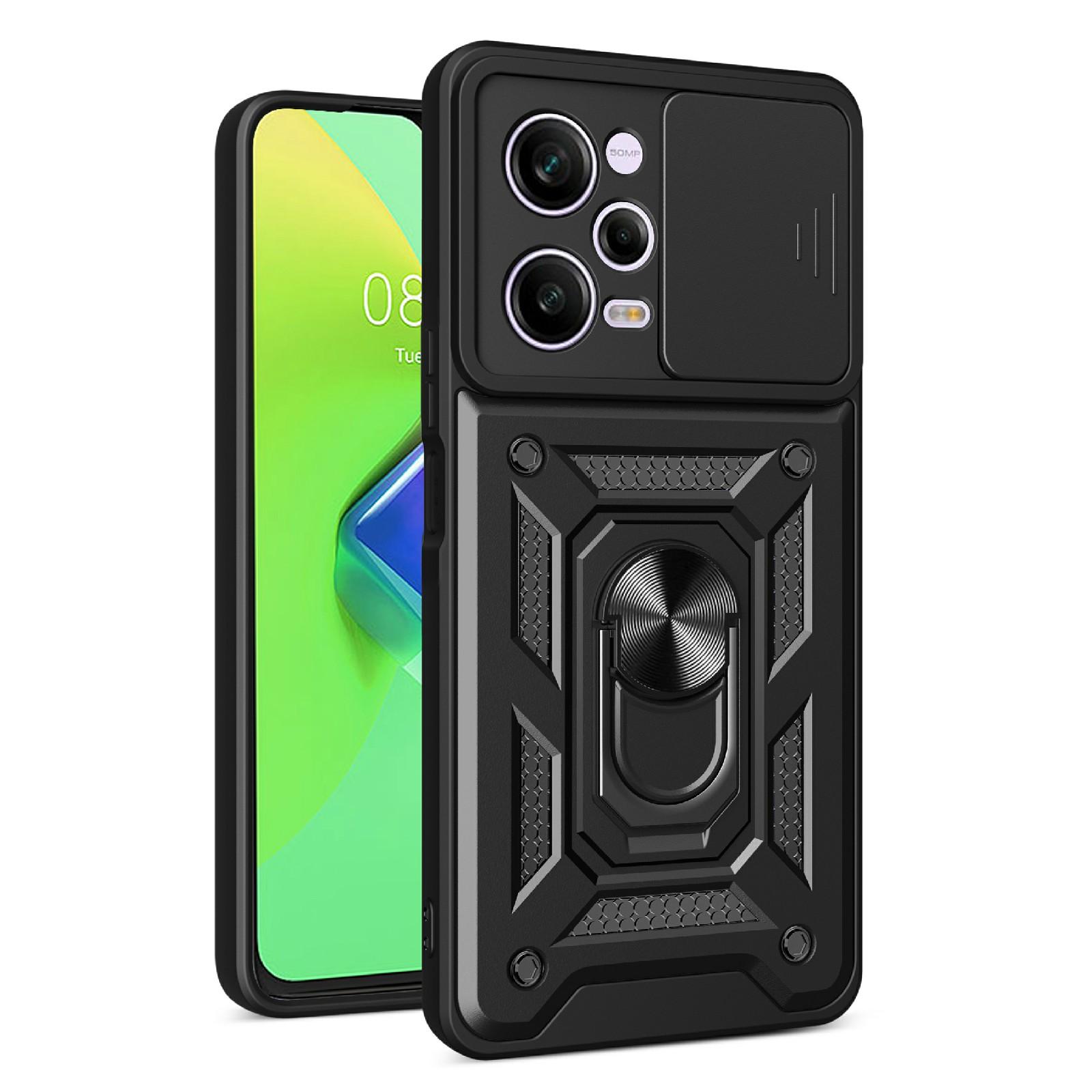 

For Xiaomi Redmi Note 12 Pro 5G Kickstand PC+TPU Phone Case Slide Push Pull Camera Lens Protection Cover Black