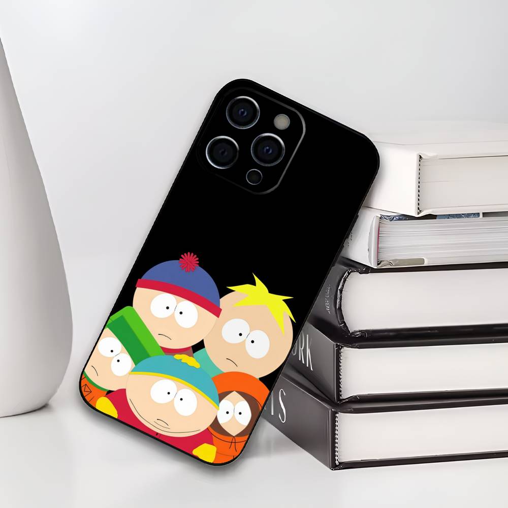 

S-South P-Park Cartoon Phone Case For iPhone 17,16,15,14,13,12,11 Plus,Pro Max,XS,Soft Black Cover iPhone16e