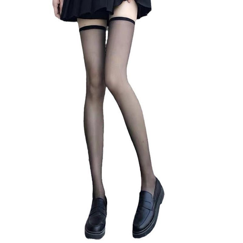 Seamless Over-the-Knee Thigh-High Socks - Oily White or Black Silk for Women