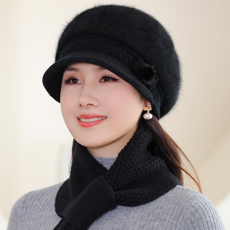 Winter Velvet Warm Windproof Ear Protection Knitted Hat for Middle-aged and Elderly Women Duck Tongue Rabbit Hair Woolen Hat Hats & Caps (women’s)