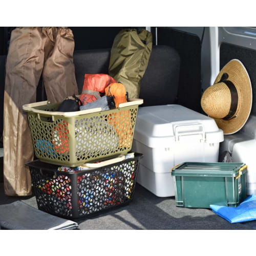 Himaraya Chemical Industry Co., Ltd. Stackable Basket with Handle, Black, Made in Japan