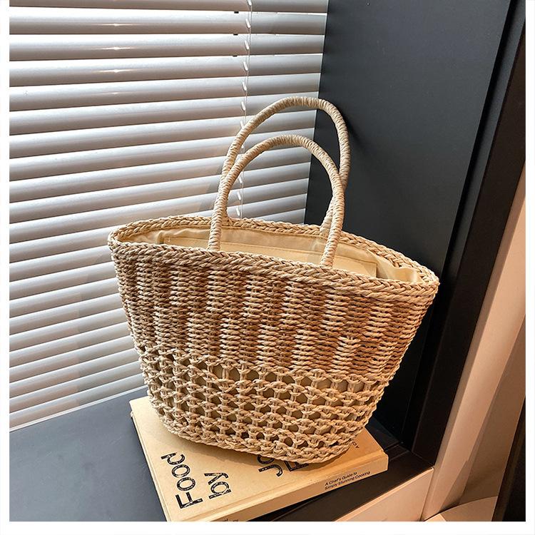 New Straw Bag Portable Vacation Beach Tote Bag Woven Bag Women's Large-capacity Vegetable Basket Bag