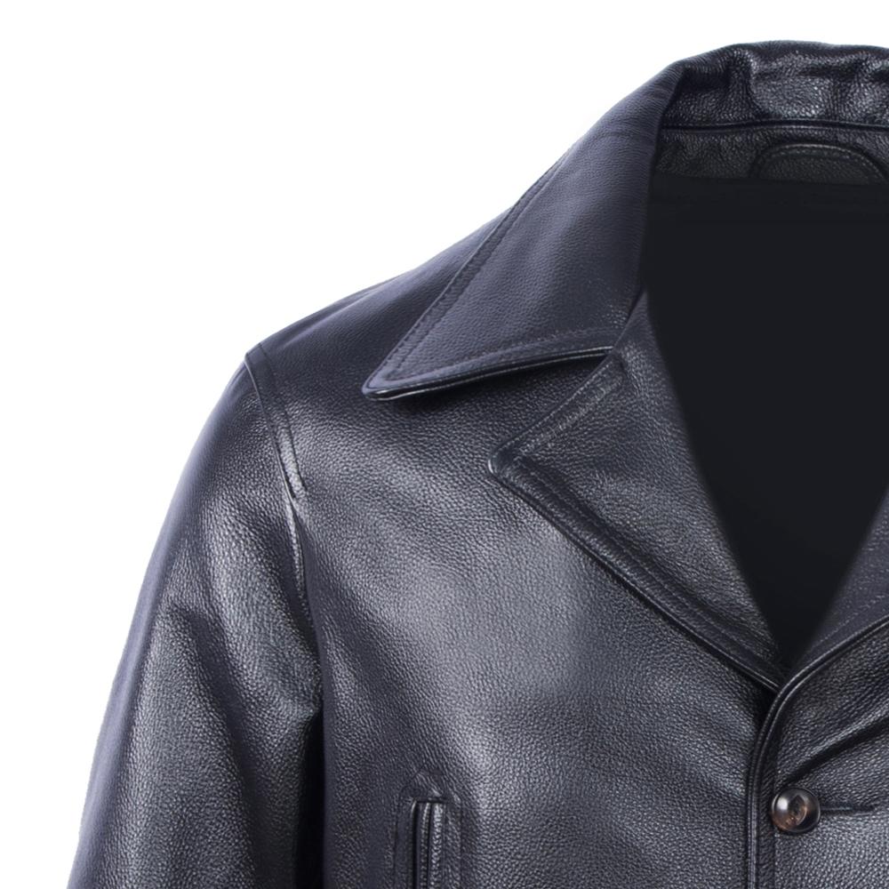 Long Jacket Men Genuine Cow Leather Wind Coat Classic Black Plus Size Jackets Casual Cloths