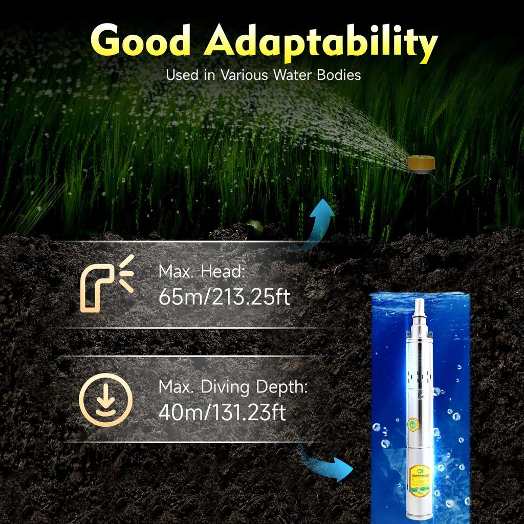 24V 370W Water Pump, Deep Well Submersible Pump with DC Pure Copper Motor 2850RPM for Irrigation, landscaping and Water Supply