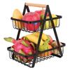 Detachable Double-Layer Wrought Iron Fruit and Bread Basket with Wooden Handle