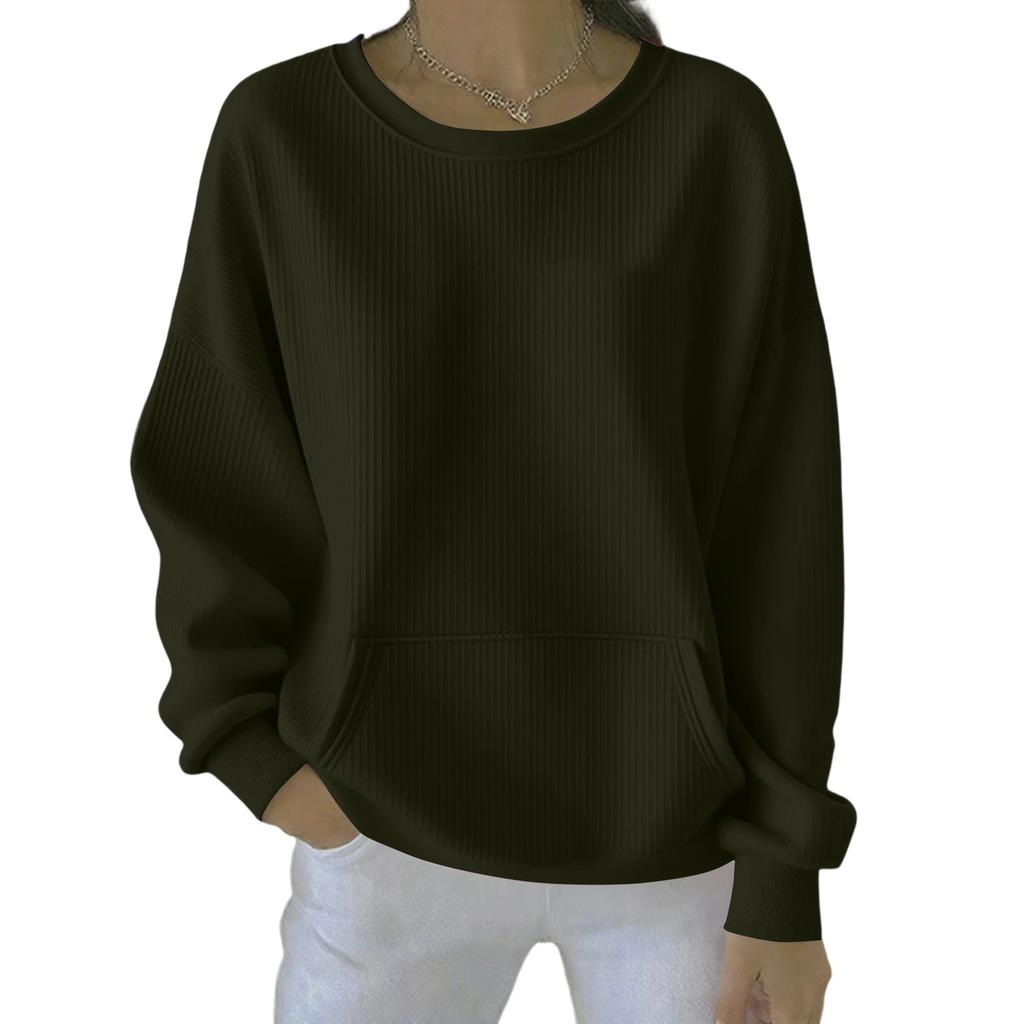 Women's Loose Comfortable Casual And Fashionable Round Neck Solid Color Long Sleeved Sweatshirt