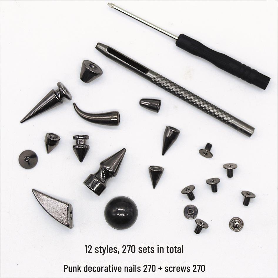 Set di Decorazioni per Giacca Punk Nera in Pelle con Borchie e Collare - 270 PZ