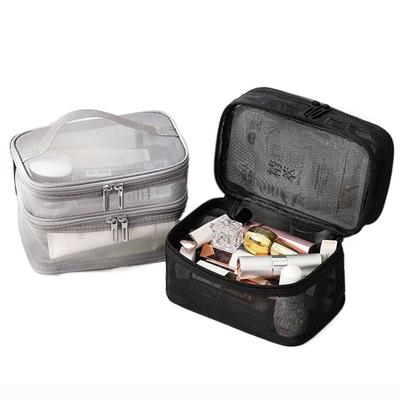 Portable Transparent Mesh Travel Cosmetic Bag Large Capacity 2/3 Layer Makeup Organizer Bag Storage Makeup Case Gym Swimming