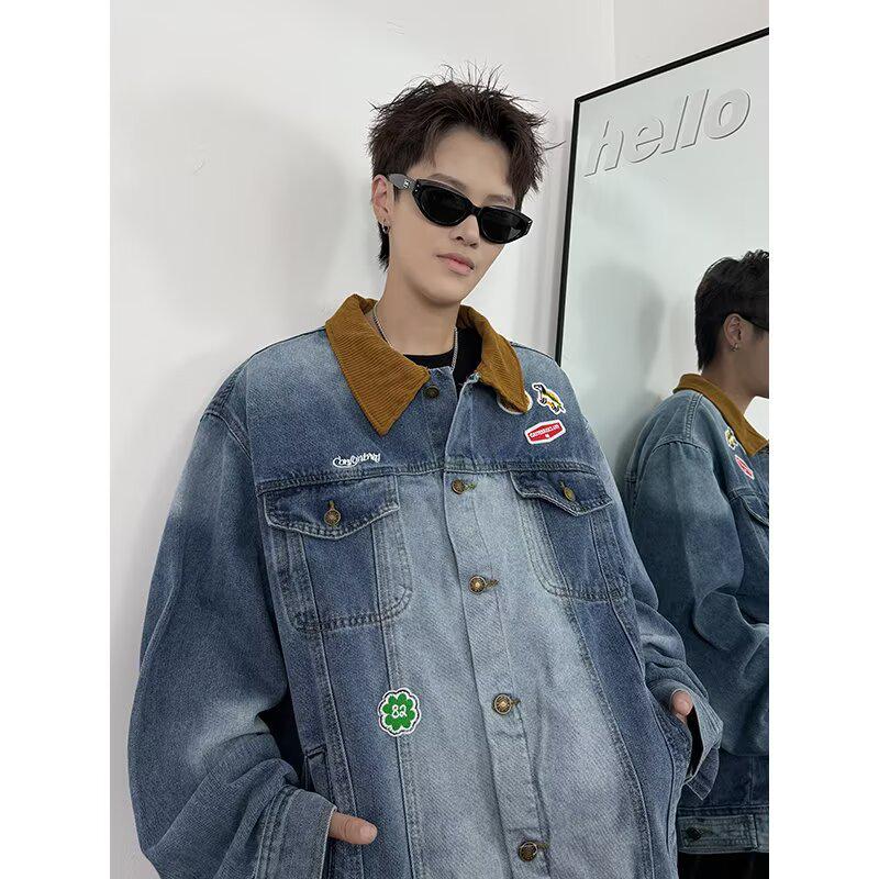 

2024 Men s Stylish Harajuku & Korean Fashion Jacket - Spring/Autumn High Street Loose Fit M синій