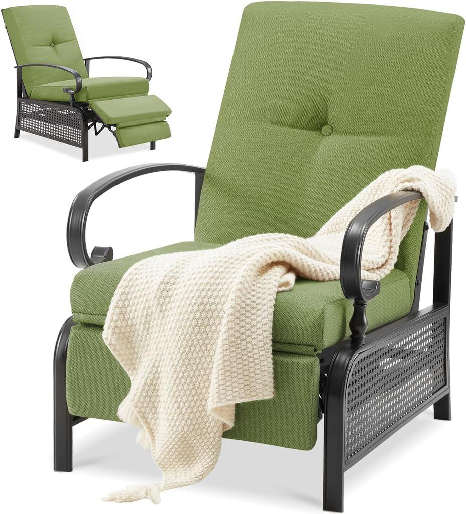 YODOLLA Garden Reclining Chair Adjustable 3 Positions - 150kg Capacity, With Removable Cushion - Foldable - Navy Blue