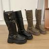 Knight belt buckle boots women's British style retro slim heightening boots autumn and winter 2025 tall new thick bottom