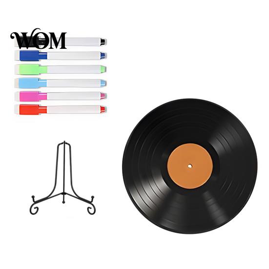 Desktop Display Stands Vinyl Record DIY Graffiti Clock Ornament, Blank Acrylic Retro Tabletop Wall Reusable Drawing Surface Decor with Stand,