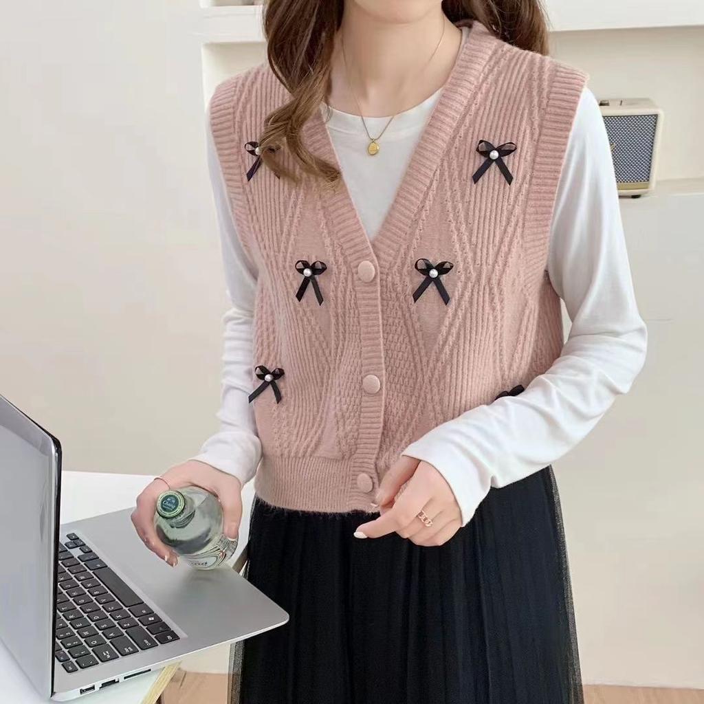 Women's Knitted Vest Cardigan Autumn and Winter New Vintage Fried Dough Twists Versatile Sweater Vest