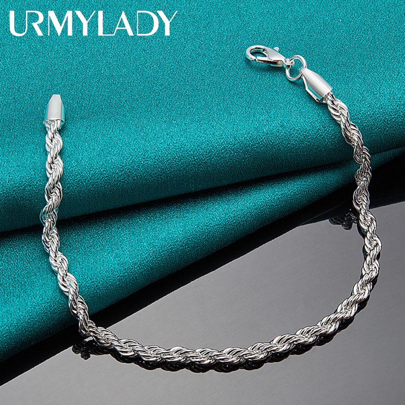 925 Sterling Silver Water Wave Chain 4MM Bracelet Fashion Jewelry