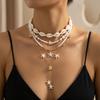 Shell Starfish Seed Bead Long Necklace 4-Piece Set Beach Vacation Style Stacking Designer Imitation Pearl Collarbone Chain