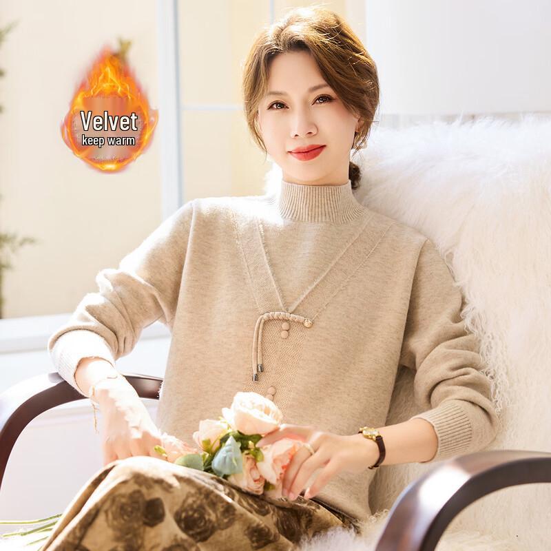 

Jianhu Mid-Aged Women s Fleece-Lined Semi-Turtleneck Sweater 2XL