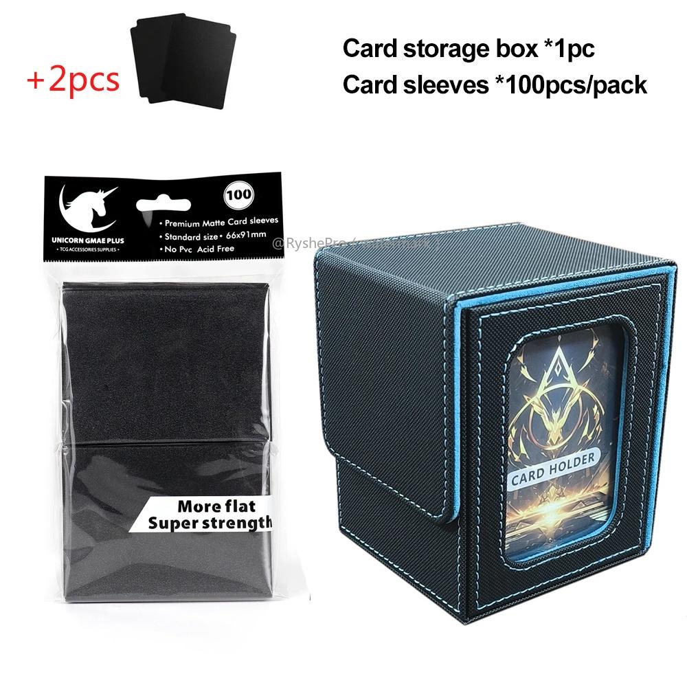 100 Matte Card Sleeves and 100+ Load Trading Card Deck Box with 2Dividers PU Magnet Game Card Storage Box for MTG PTCG TCG Cards