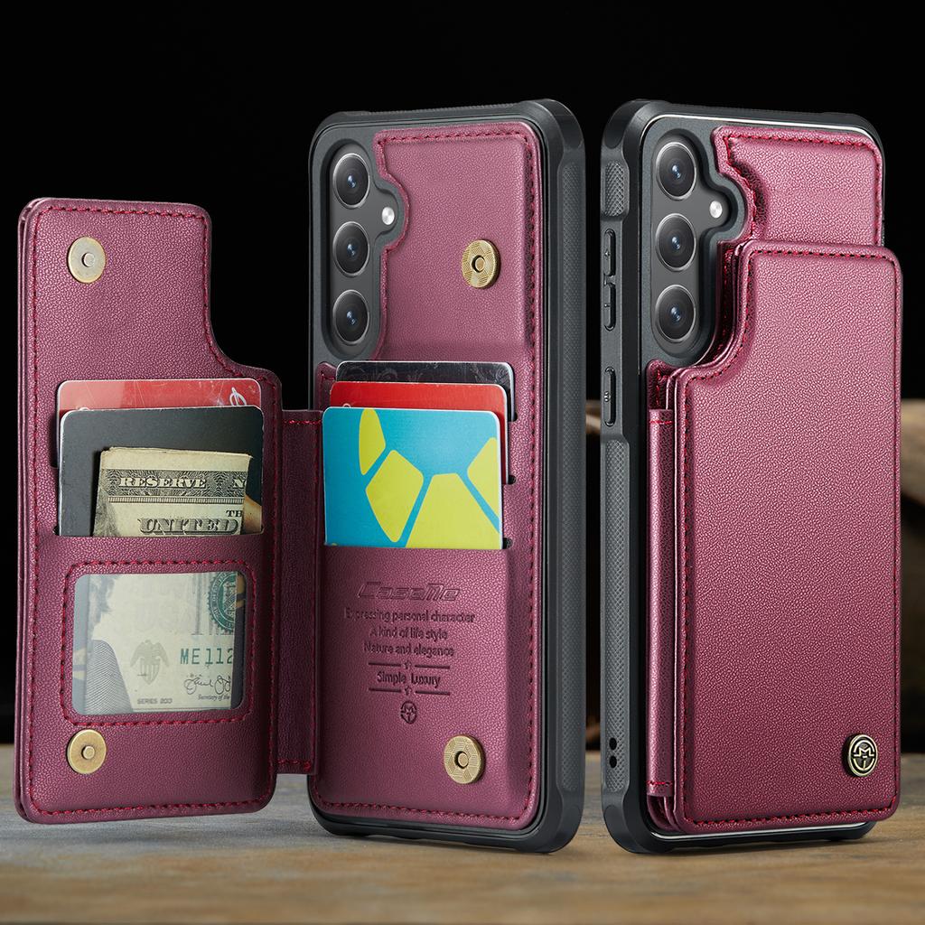 Für Samsung Galaxy S24 FE Hülle mit RFID-Blockierung 5 Kartenfächer CASEME C22 Leder-Rückseite