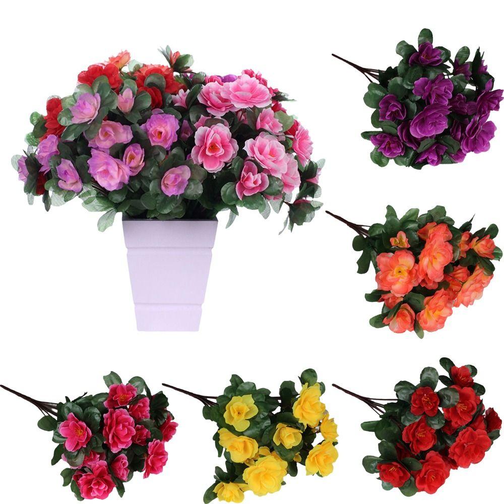 Decor Silk Flower Artificial Rhododendron Arrangements DIY 21 Head Fake Flower Handmade Bouquet Indoor and Outdoor