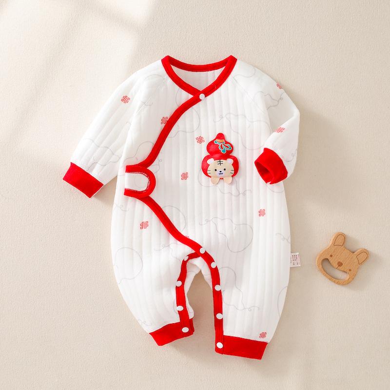 Pure Cotton Class A Quilted Jumpsuit for Newborn Boys and Girls - Warm for Spring, Autumn, and Winter