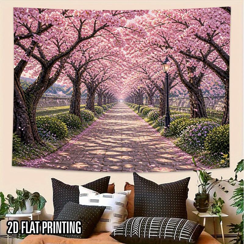 2D Flat - 2D Flat - 2D Flat Print 1pc Tapestry Pink Cherry Blossom Tunnel Tapestry Romantic Pathway Home Decor Cultural Background Decoration Backgrou