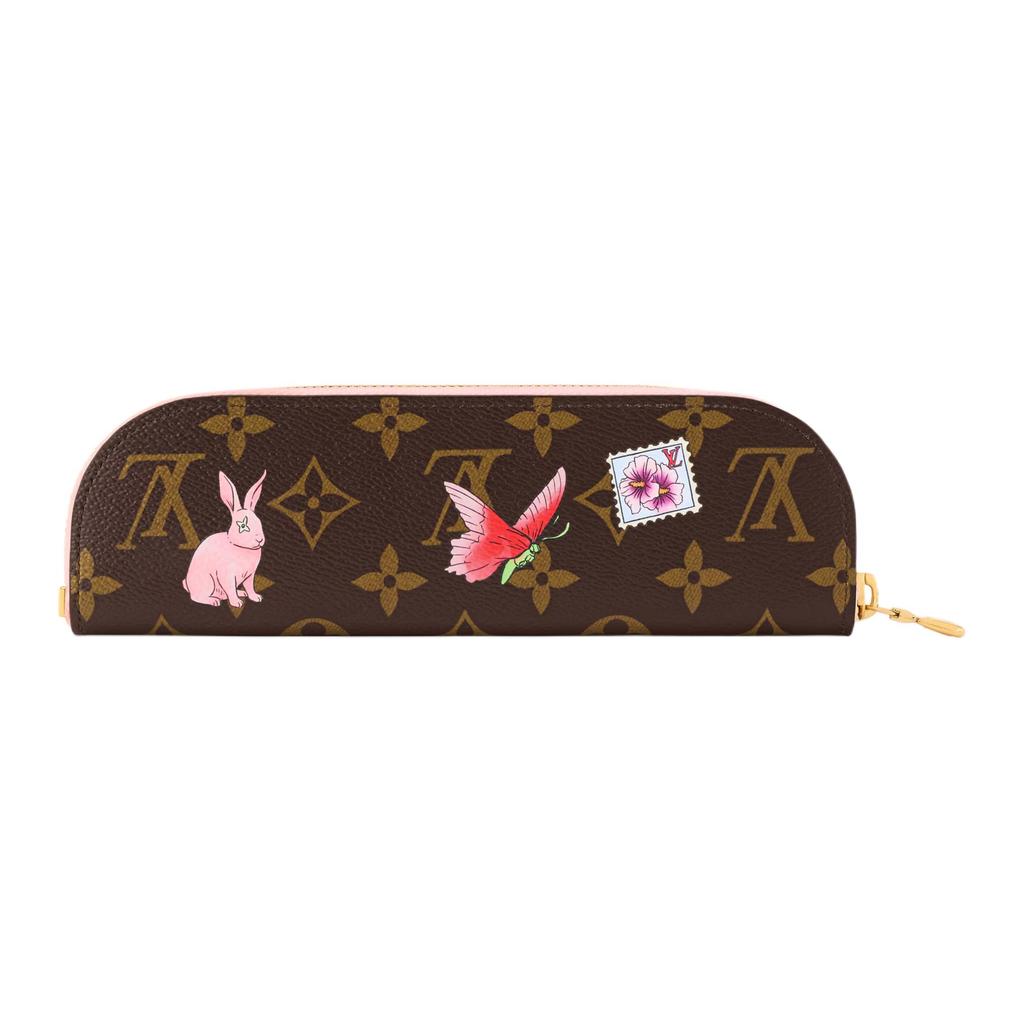 Louis Vuitton Korea Limited Traditional Floral Illustration Gold Metal Accessories Monogram Coated Canvas Clutch Women clutch Brown Light-Pink GI1504