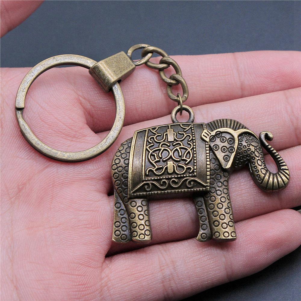 Elephant Horse Animal Duo Pendant Antique Bronze Metal Keychain with 30mm Ring for Students Hot Sale