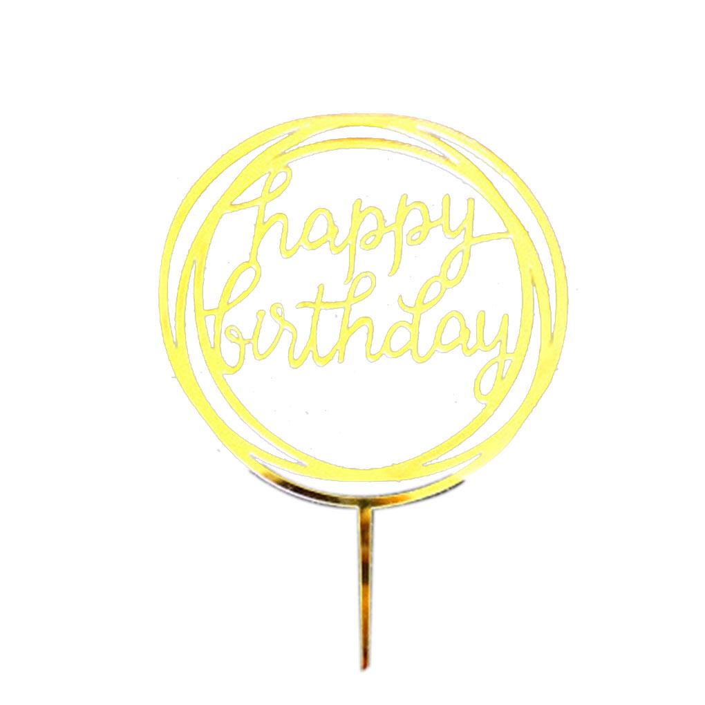 Round Happy Birthday Letter Cake Topper Acrylic DIY Cupcake Cake Smash Candle Party Handmade Stick
