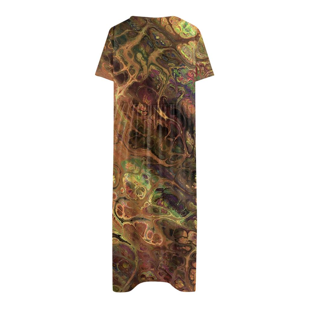 Women's Casual Dresses Printed Dresses Summer Dresses Printed Pleated Round Neck Midi Dresses Basic Outdoor Daily Short Sleeve Loose Dresses