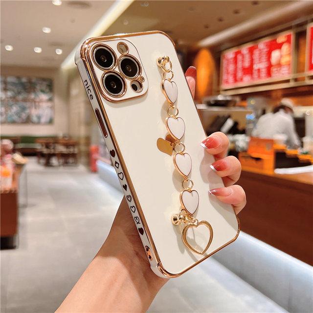Soft Bracelet Love Heart Case For Iphone 11 12 13 Pro Max Xs X Xr 7 8 Plus Se 2020 13 Mini Electroplated Bumper Silicone Cover