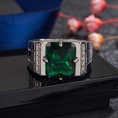 2026 Diamond Emerald Ring Men's Ring European and American Domineering Sapphire Ring Multi-Color Ring Jewelry