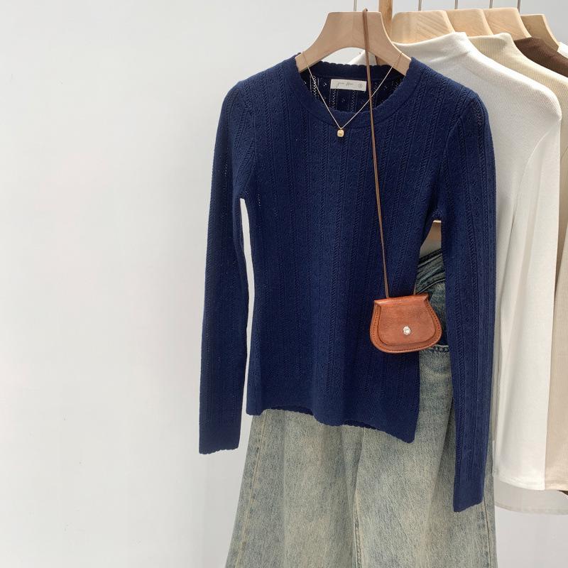 

Women s Luxury Knit Base Layer: Hollow Round Neck Top for Autumn/Winter 2025 - Lightweight & Non-Repetitive Small темно-синий