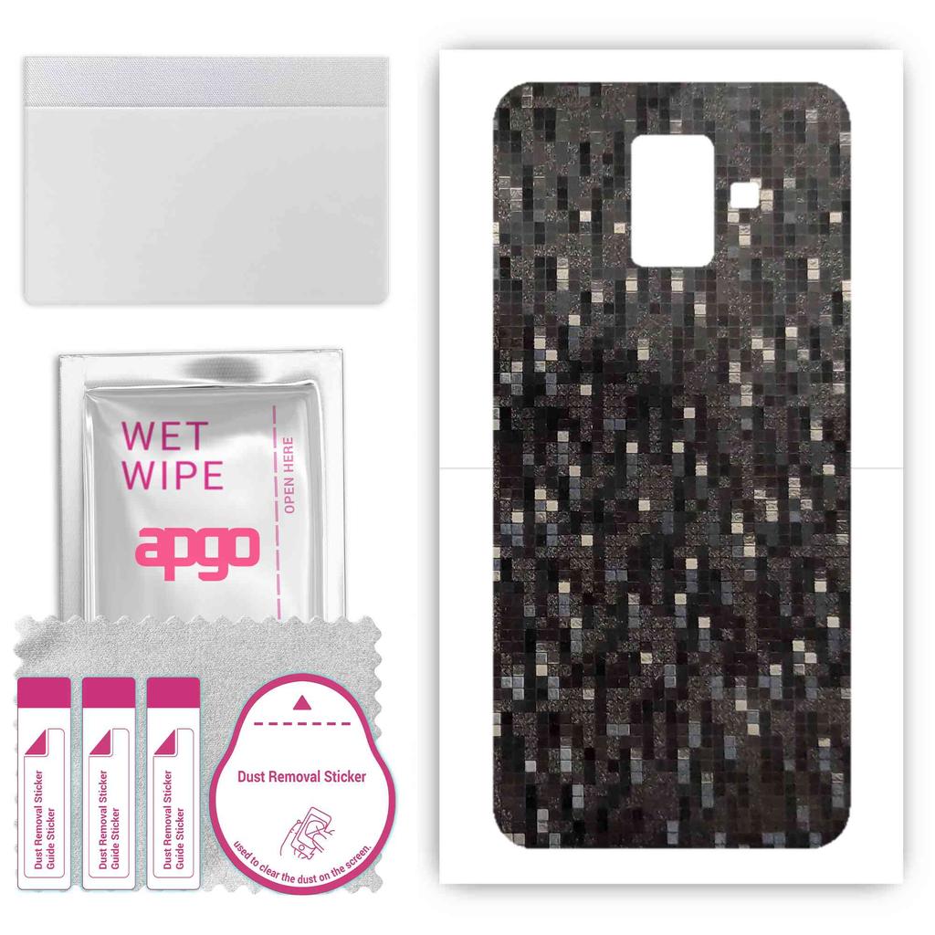 apgo Protective Skin Sticker for the Back Compatible with Samsung Galaxy A6 (2018), Wrap Film, Foil, Vinyl - Pattern Carbon Black Pixel