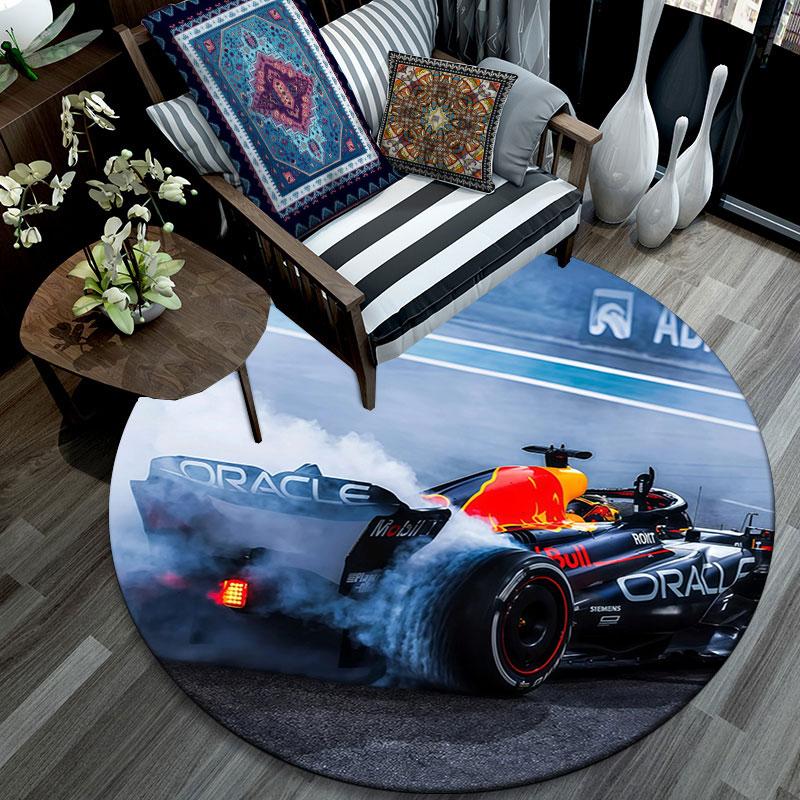 Racing car pattern round rug,Carpet Rug for Living Room Bedroom Playroom ,Non-slip Floor Mat,Holiday Gifts and Birthday Gifts.