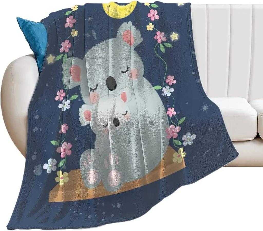 Cute Koala Throw Blanket Gifts for Koala Lovers Kawaii Wild Animals for Couch Sofa Bed Lightweight Warm Super Soft King Size