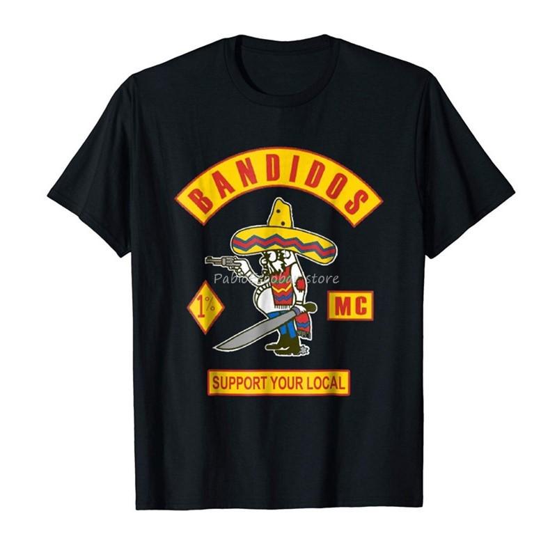 Men Brand Tshirt Summer Top Tees Bandido'S Support Your Local Funny Black T-Shirt 4XL 5XL Summer Style Tee Shirt