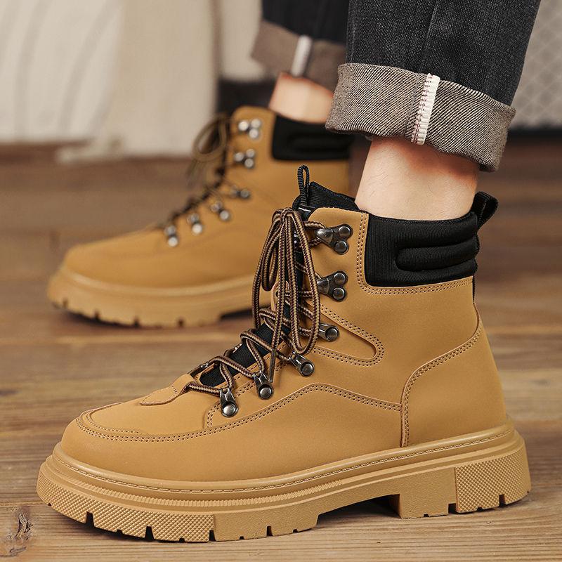 

2025 Популярные мужские ботинки Мартин от интернет-знаменитостей, осенние высокие, ничего ретро, зеленые меховые короткие ботинки на толстой подошве, рабочие 44