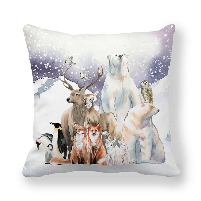 Icy And Snowy Animal Patterns Digital Printing Short Plush Pillow Covers For Car Sofa Office Cushion Cover Home Goods